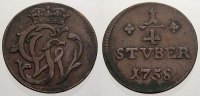Wied-Runkel Cu 1/4 Stüber 1 Johann Ludwig Adolf 1706-1762.