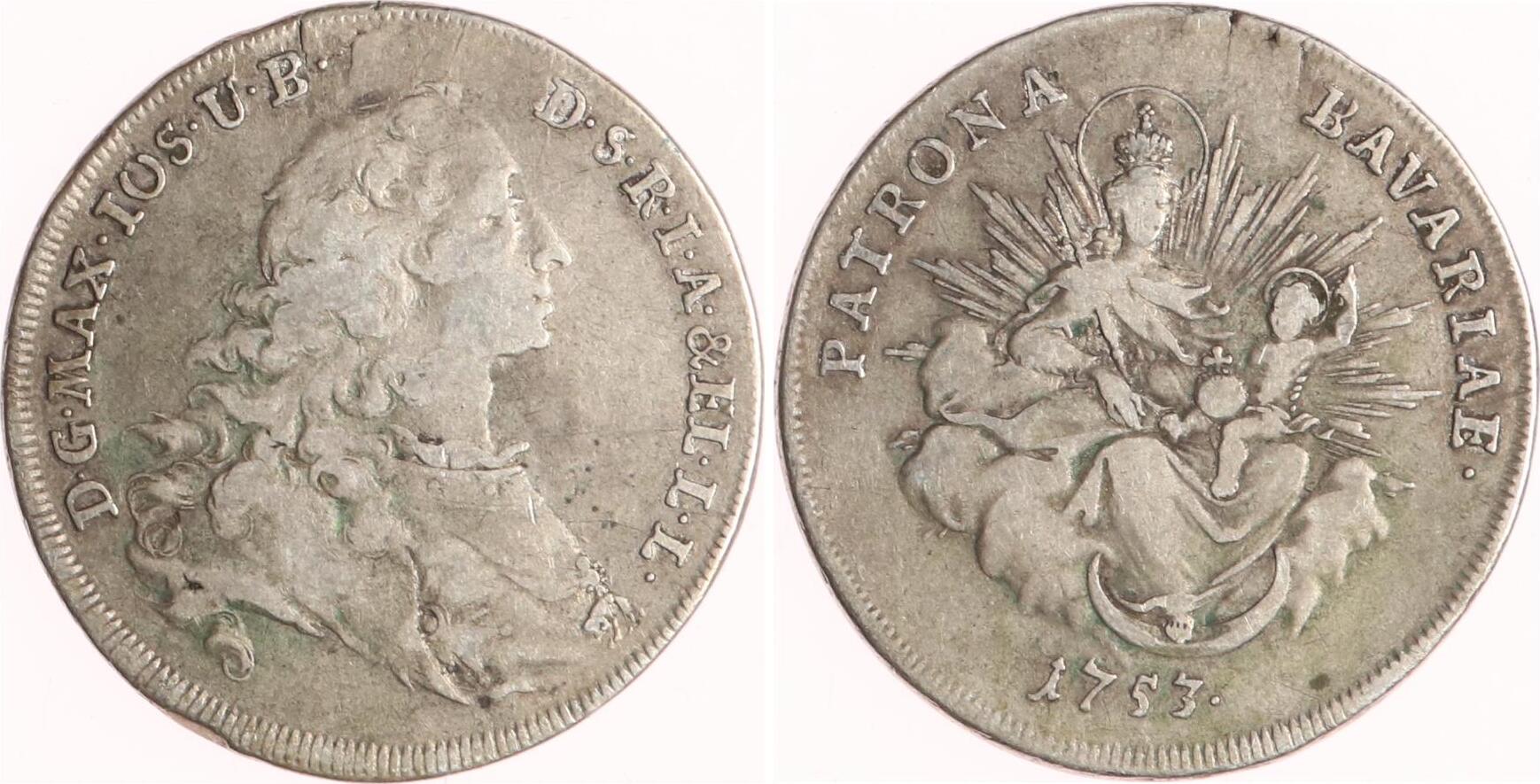Bayern 1/2 Madonnentaler 1753 Maximilian III. Joseph 17451777. Sehr