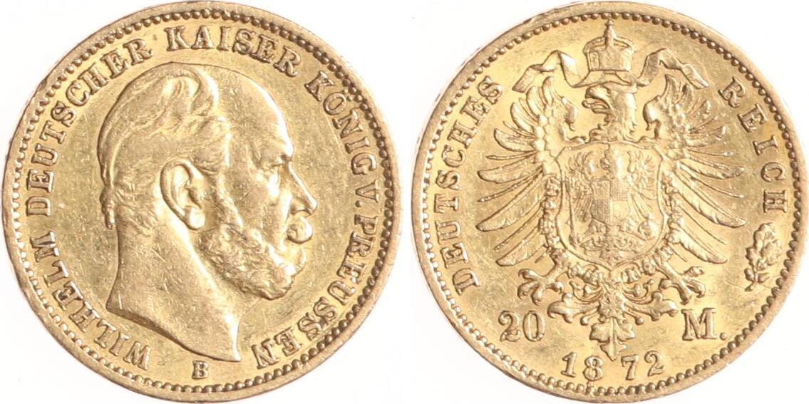 Preussen 20 Mark 1872 B Wilhelm I. 1861-1888. Sehr Schön | MA-Shops