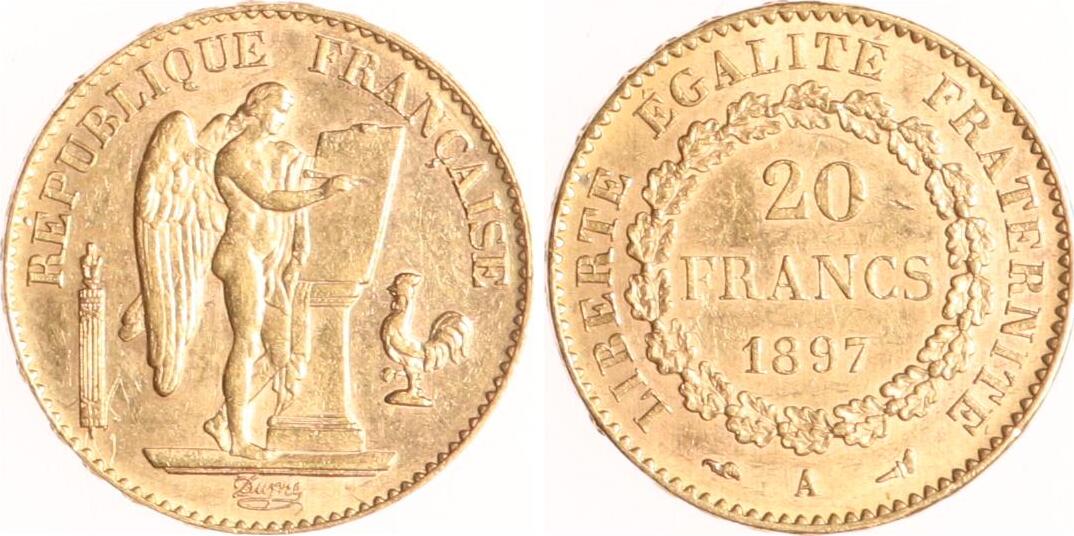 Frankreich 20 Francs 1897 A Dritte Französische Republik. Sehr schön