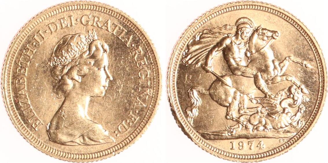 Großbritannien Sovereign 1974 Elizabeth II. 19522022. Vorzüglich