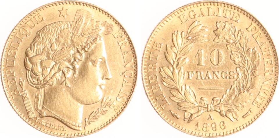 Frankreich 10 Francs 1896 A Dritte Republik. Vorzüglich