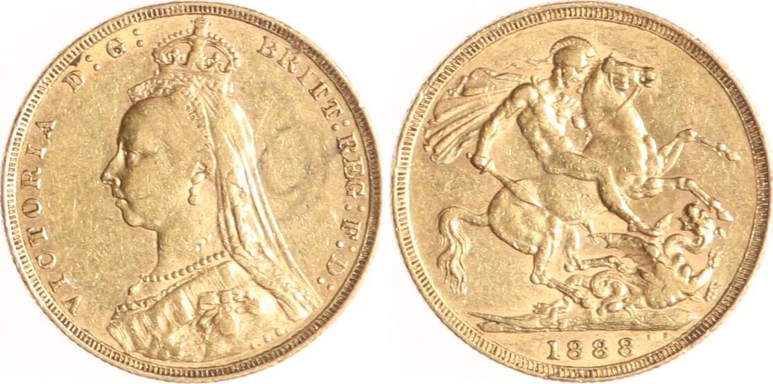 Großbritannien Sovereign 1888 Victoria 18371901. Sehr schön