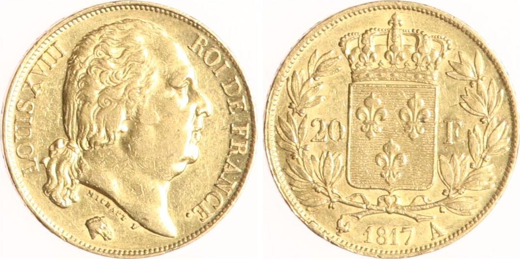 Frankreich 20 Francs 1817 A Louis XVIII. 1814, 18151824. Sehr schön