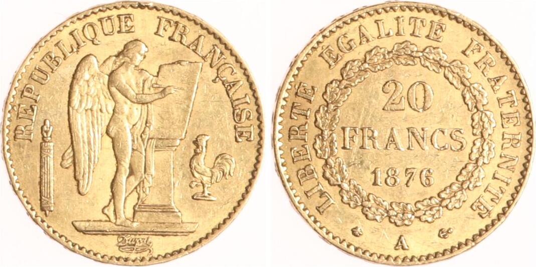 Frankreich 20 Francs 1876 A Dritte Französische Republik. Vorzüglich