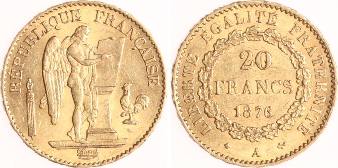 Frankreich 20 Francs 1876 A Dritte Französische Republik. Vorzüglich