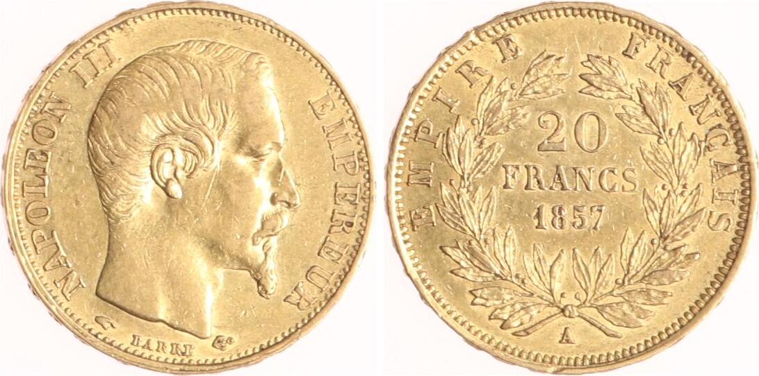 Frankreich 20 Francs 1857 A Napoleon III. 18521870. Sehr schön