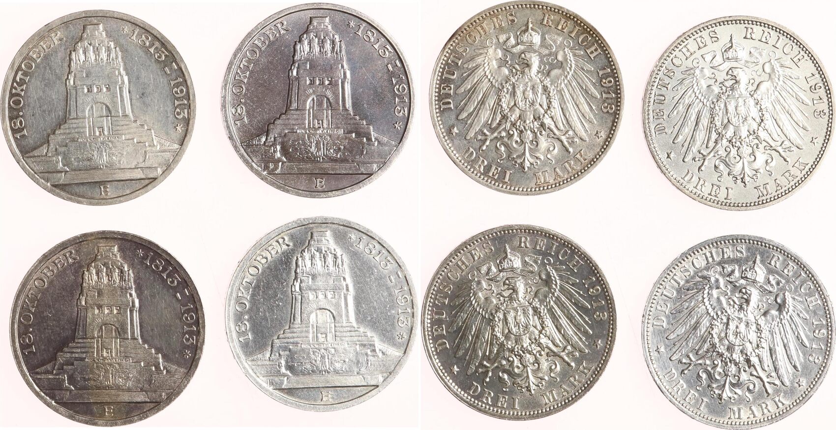 Sachsen 4 x 3 Mark 1913 E Friedrich August III. 19041918. Vorzüglich