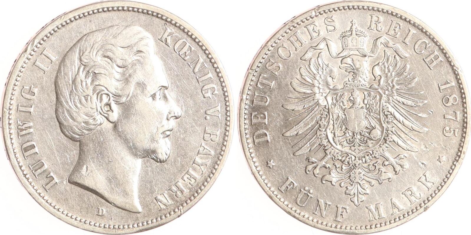 Bayern 5 Mark 1875 D Ludwig II. 1864-1886. Schön/Sehr schön, kleine ...