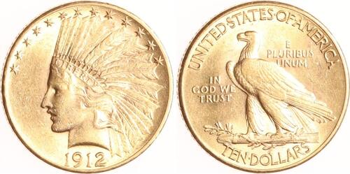 USA 10 Dollars 1912 Indian Head. Vorzüglich