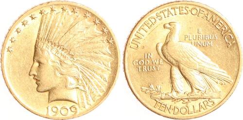 USA 10 Dollars 1909 Indian Head. Sehr schön - vorzüglich