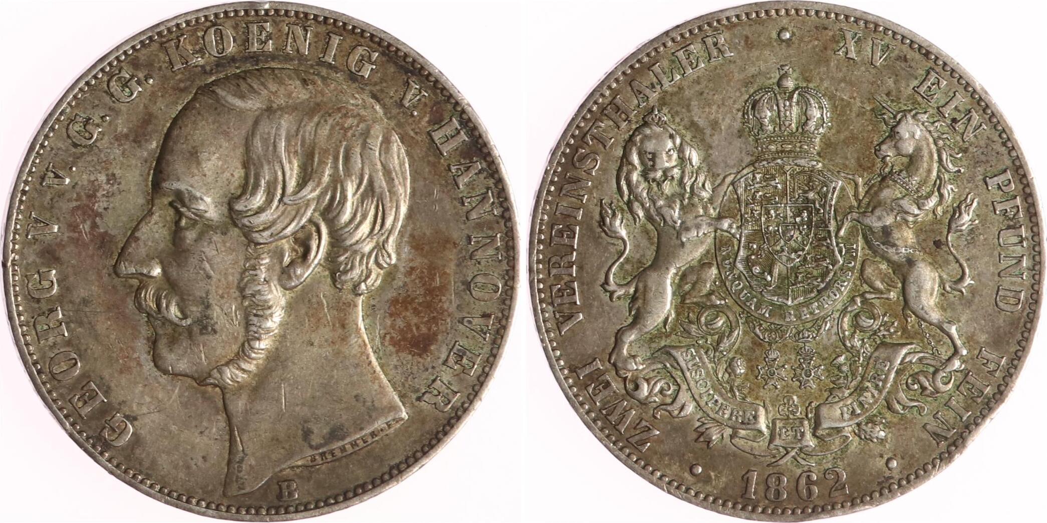 Hannover Doppeltaler 1862 Georg V. 1851-1866. Vorzüglich, Schöne Patina ...