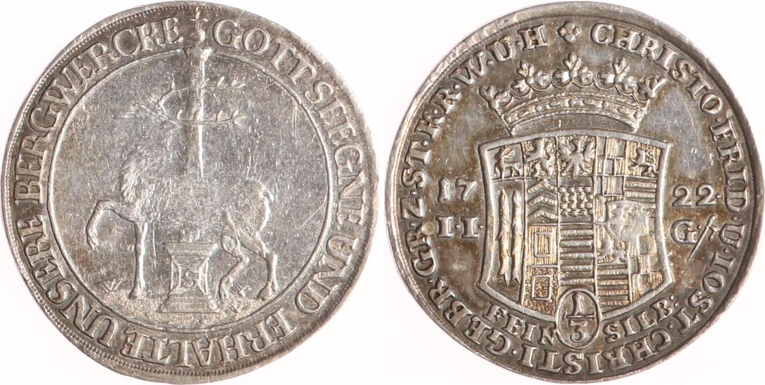 StolbergStolberg 1/3 Taler 1722 Christoph Friedrich und Jost Christian