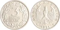 Weimarer Republik 3 Reichsmark Umlaufmünze. -