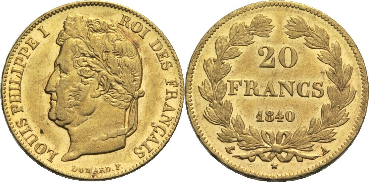 20 Francs 1840 A Frankreich Louis Philippe I. 1830-1848 vz ...
