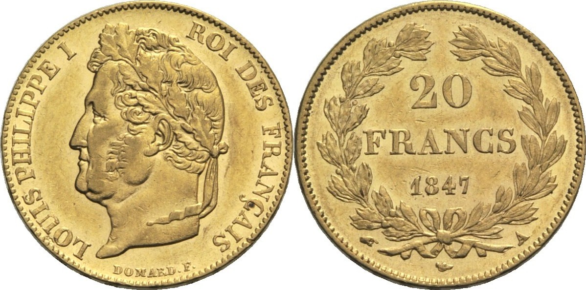 Frankreich 20 Francs 1847 A Louis Philippe I. 18301848 vz