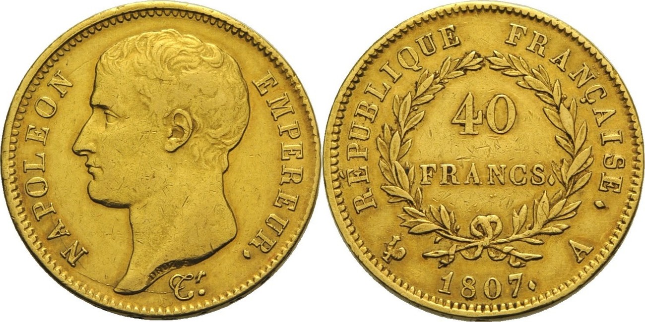 Pièce De Monnaie En Or - 40 Francs Napoléon Ier, Année 1807