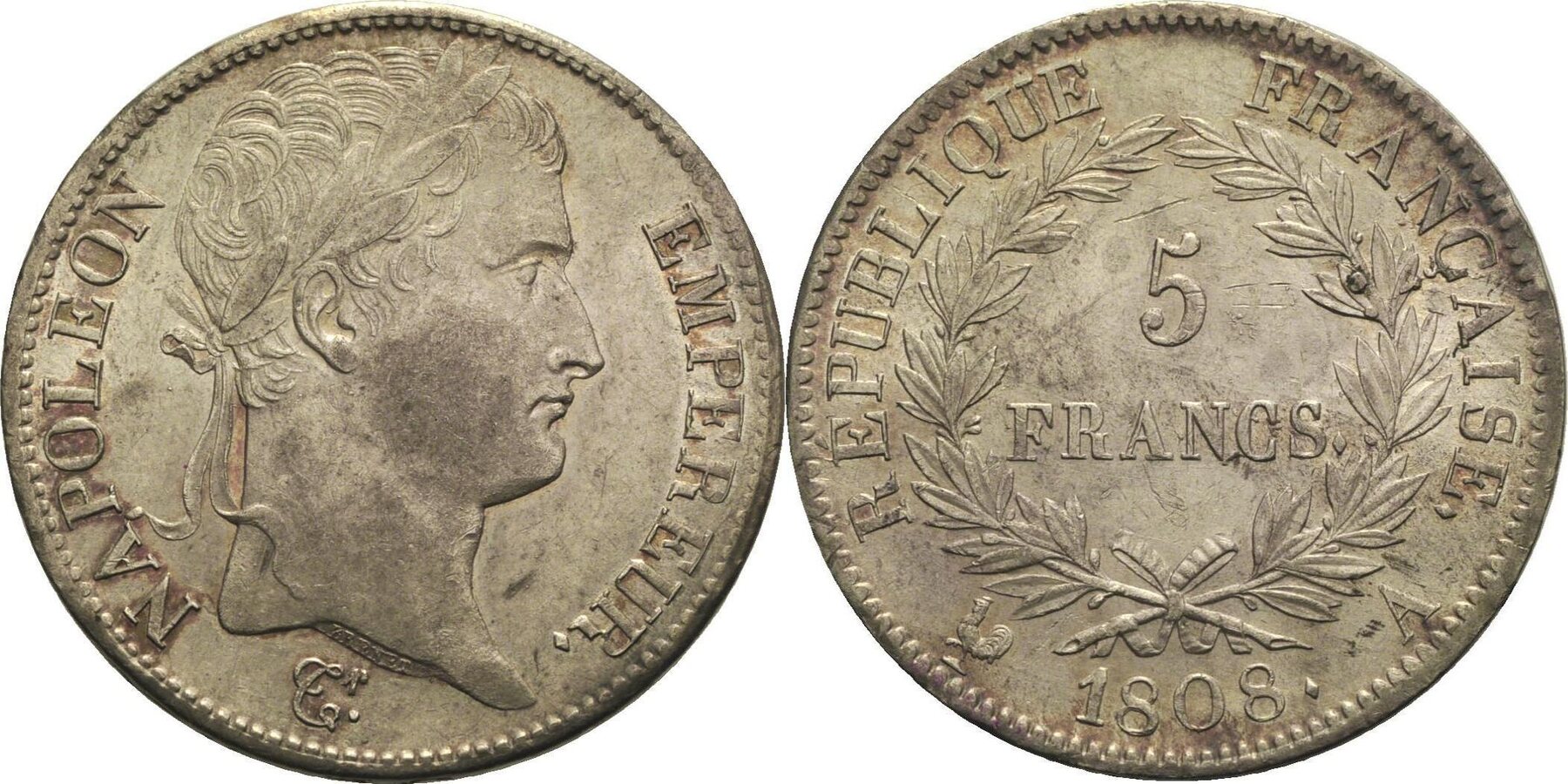 Frankreich 5 Francs 1808 A Napoleon I. Min. Kr., vz