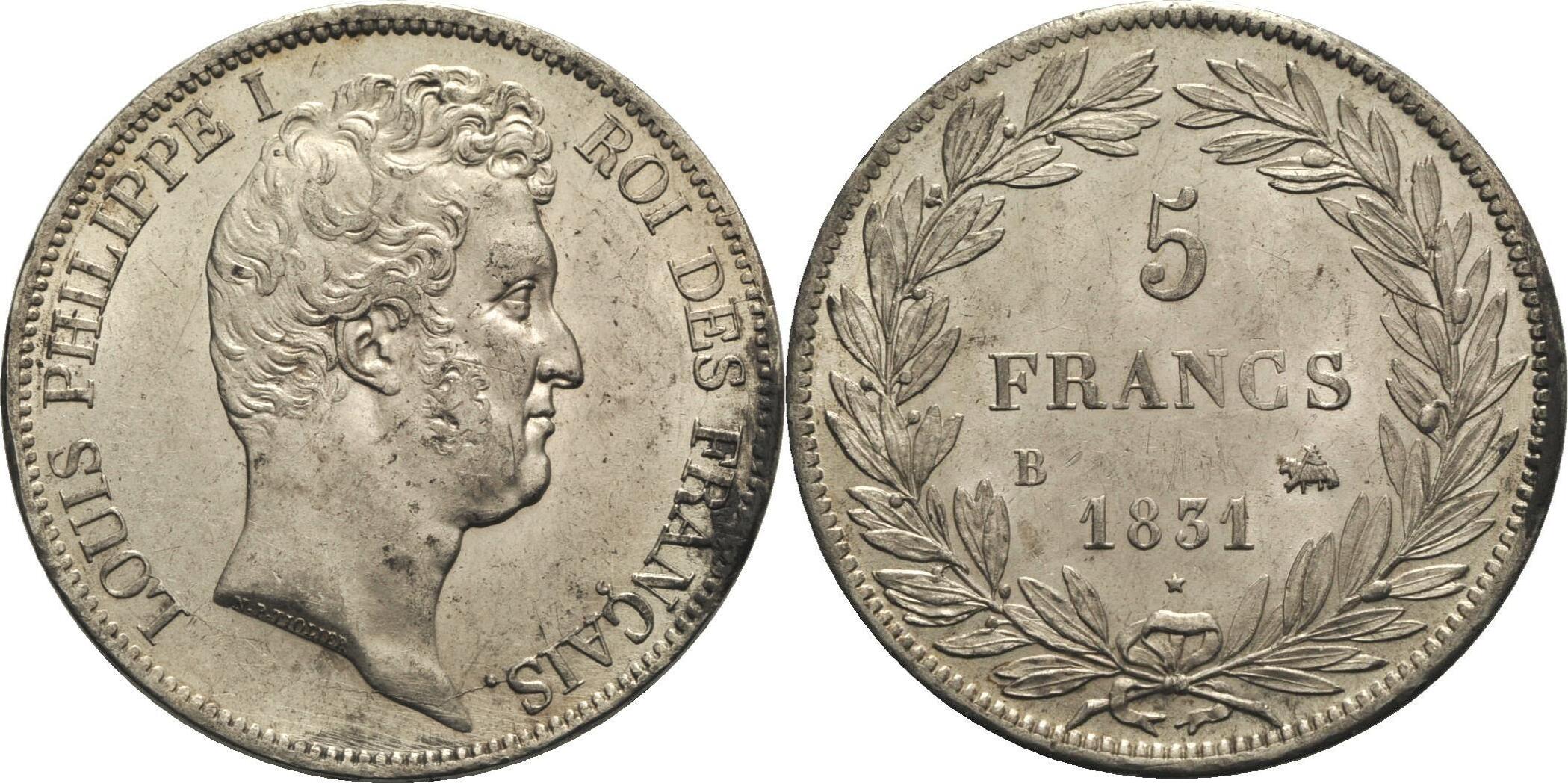 Frankreich 5 Francs 1831 B Louis Philippe I. Min. Rf., Vz+ | MA-Shops