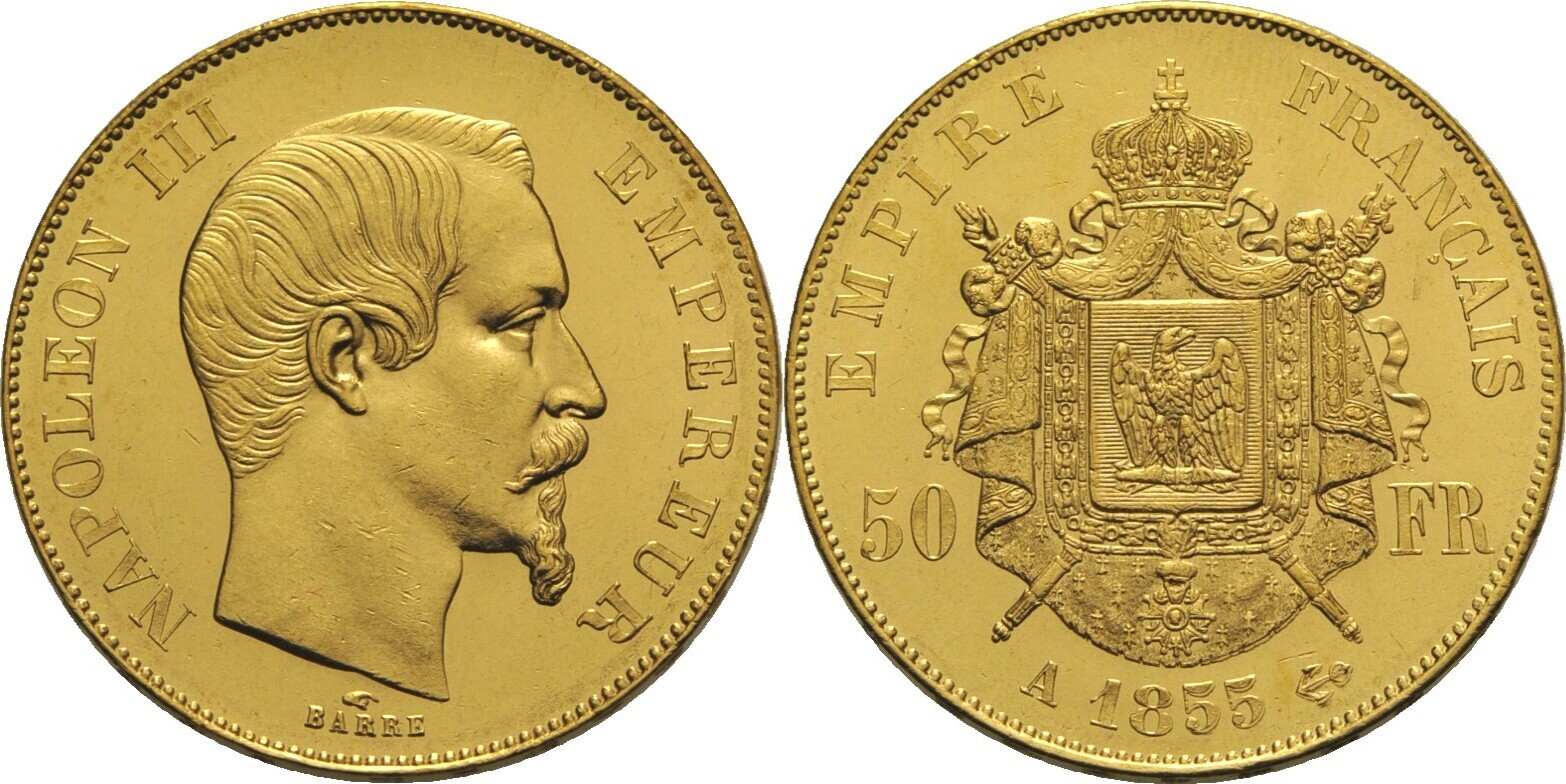 Frankreich 50 Francs 1855 A Napoleon III. Min. Kr., St