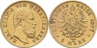 Württemberg 5 Mark 1877 F Karl Lötstelle, ss+