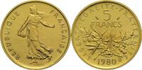 Frankreich 5. Republik (seit 1958) Piéfort. Säerin. Selten! 5 Francs 1980 Min. Kr., Rv. kl. Schrötingsfehler, St
