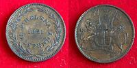 Weltmünzen #7835 - Inde orientale Halfpenny 1821 Saint Helena contremarquée à l'avers RARE -