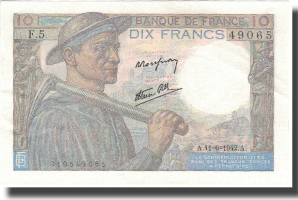 Frankreich 10 Francs 1942 Mineur, 1942-06-11, UNZ-, Fayette:8.3, KM:99c