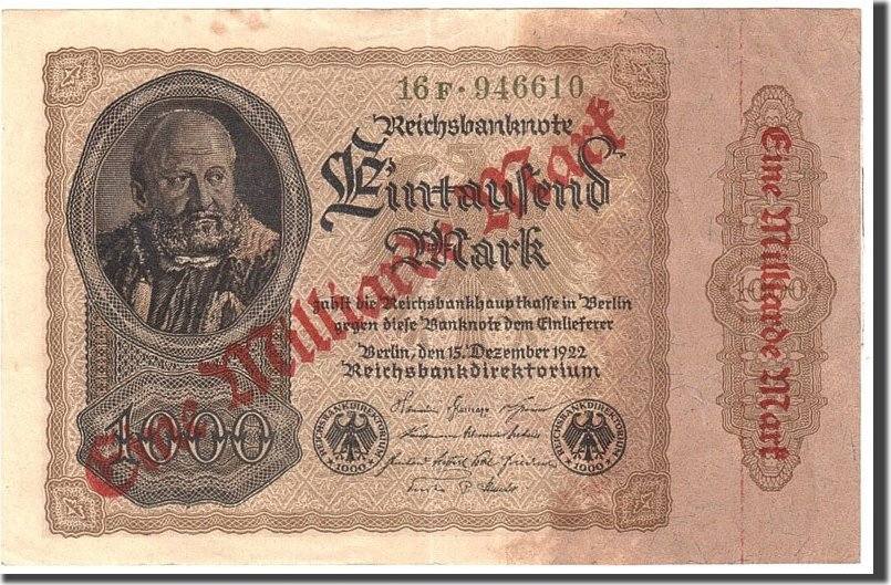 Deutschland 1 Milliarde Mark on 1000 Mark 1922 Geldschein, 1922-12