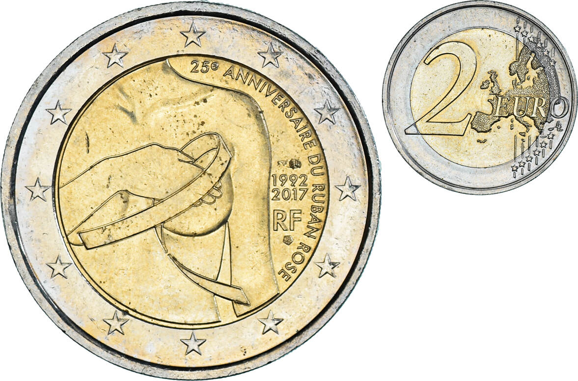 Frankreich 2 Euro 2017 25e Anniversaire Du Ruban Rose VZ Bi Metallic MA Shops