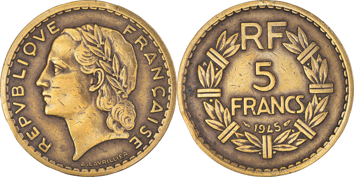 France 5 Francs Lavrillier 1945 – Bronze-aluminium (F.337/5, Gad.761, KM.888a.2)