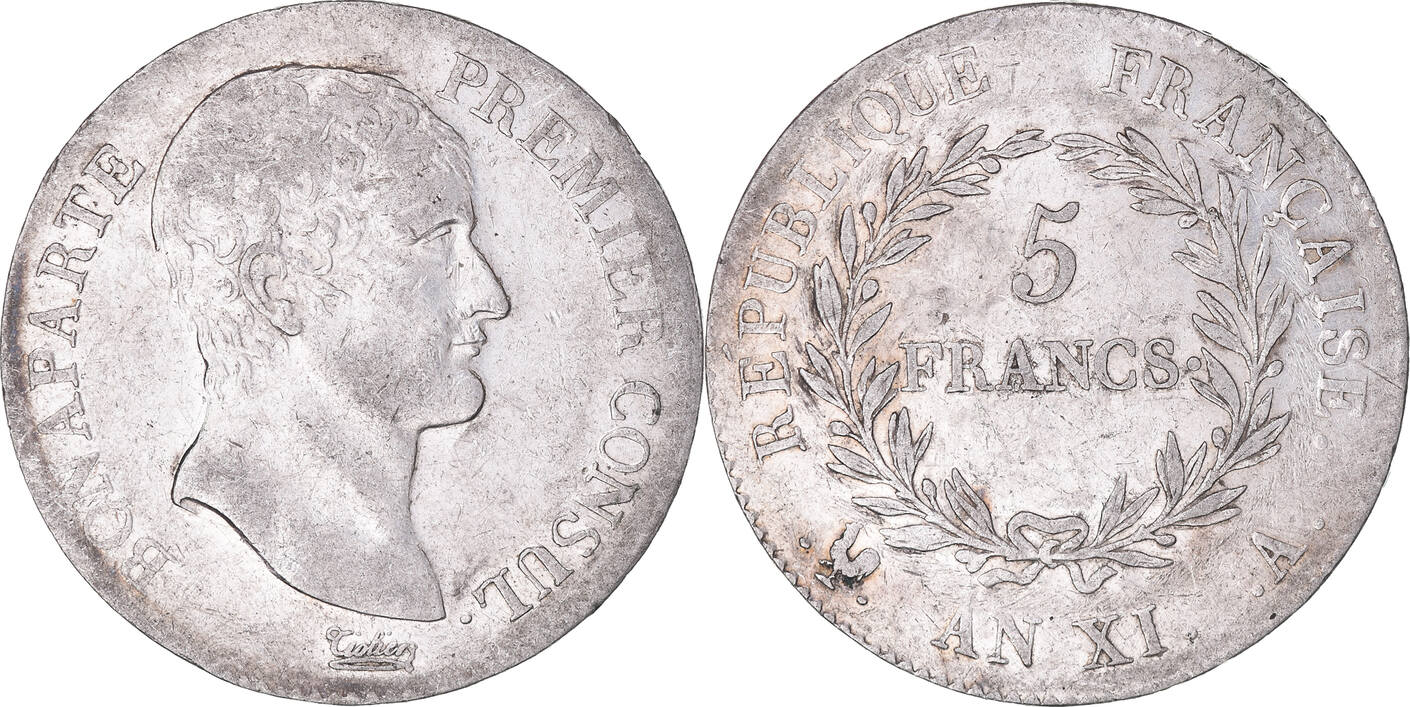 Frankreich 5 Francs An 11 (1803) A Münze, Paris, SS, Silber, KM650.1