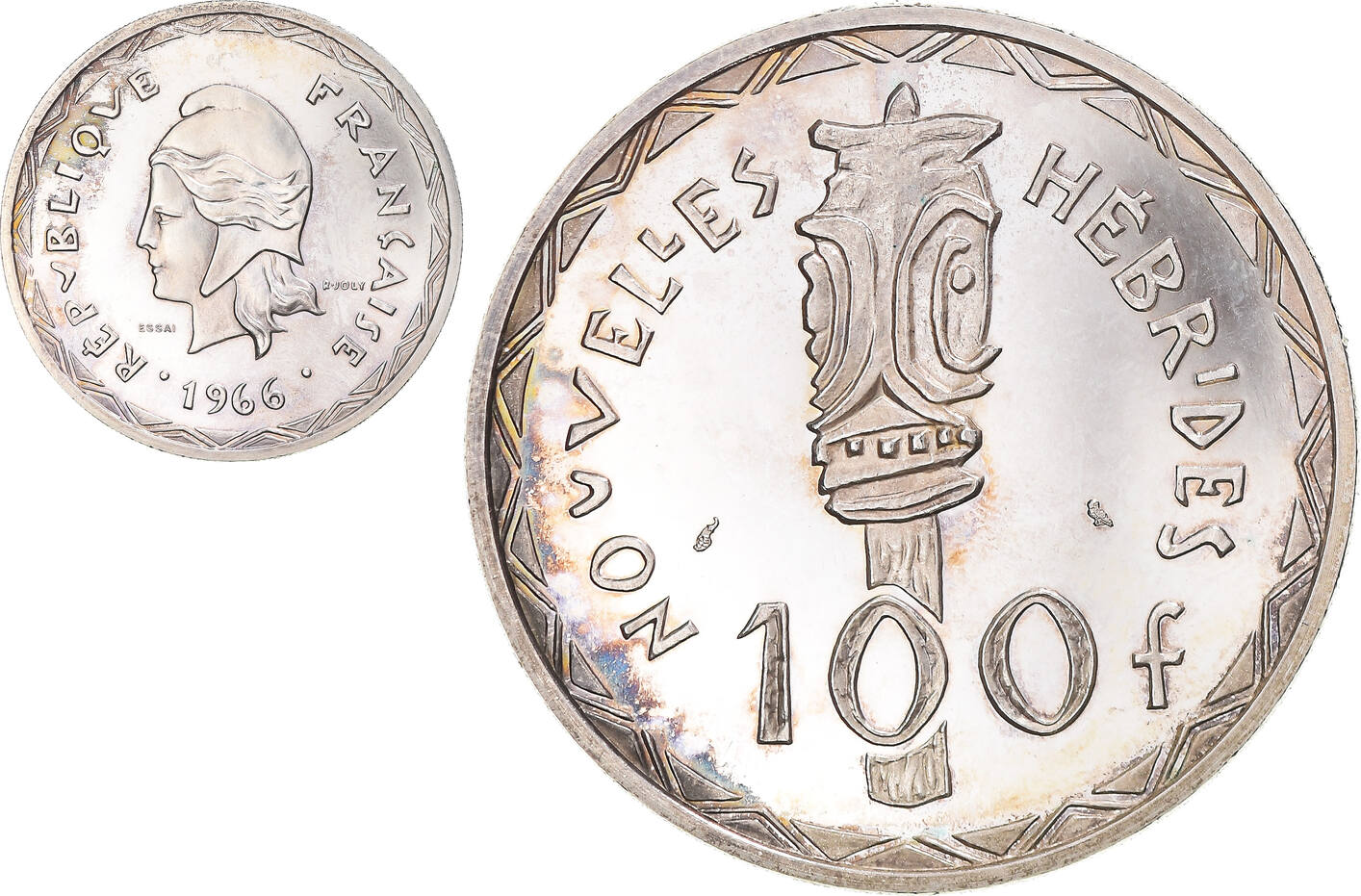 New Hebrides 100 Francs 1966 (a) Münze, Paris, Proof, STGL, Silber