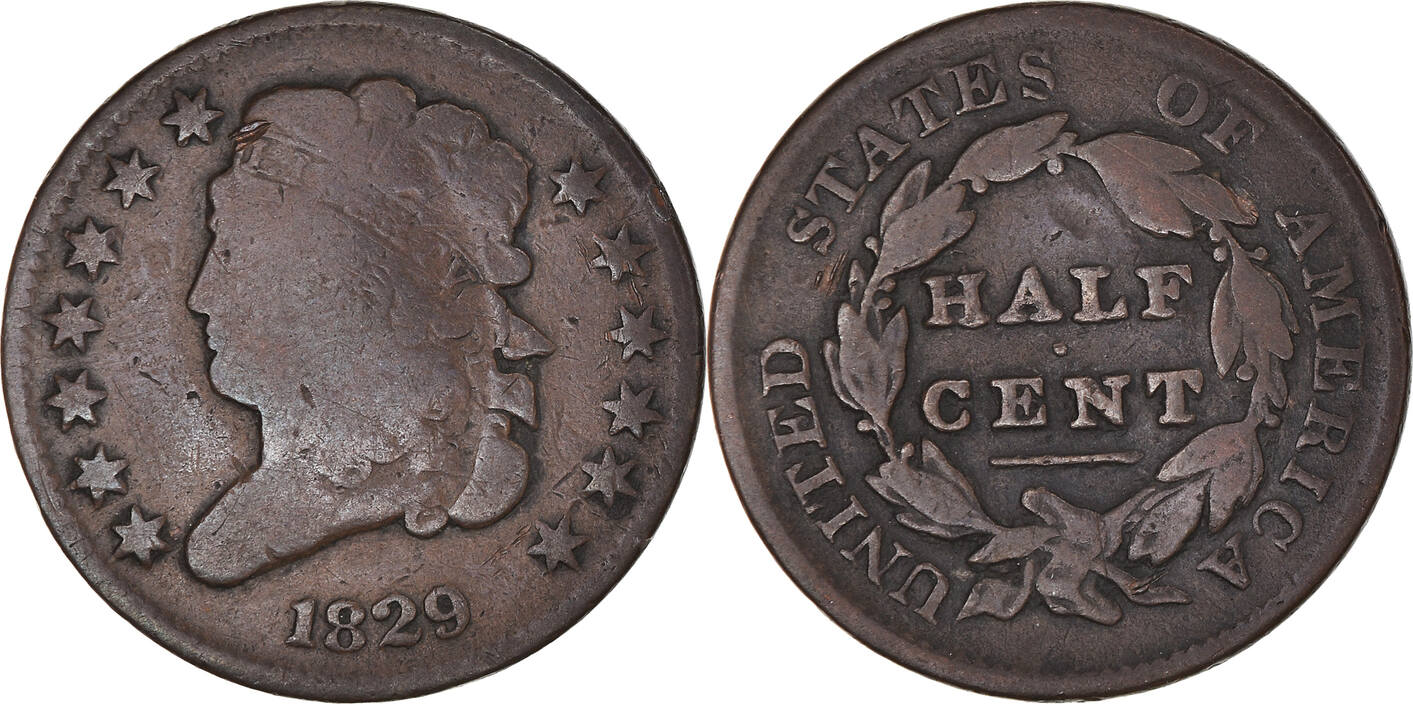 Vereinigte Staaten 1829 U.S. Mint Münze, Classic Head Half Cent