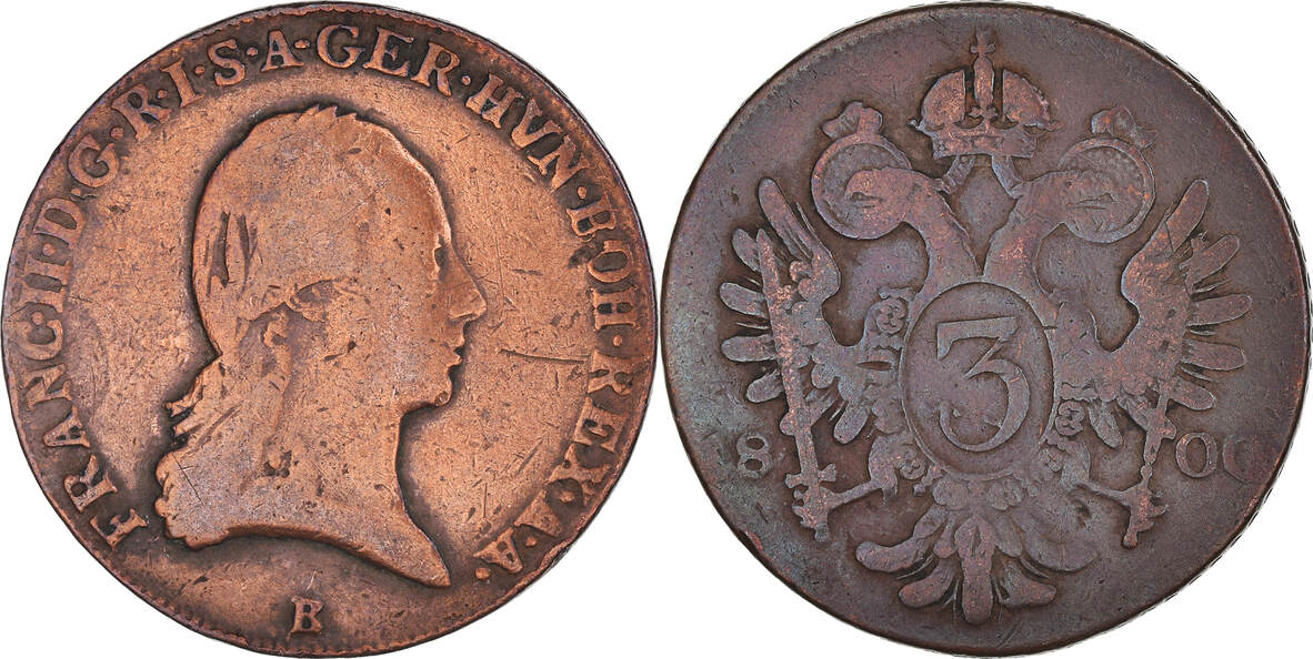 Österreich 3 Kreuzer 1800 B Münze, Franz II (I), Kremnitz, S, Kupfer ...