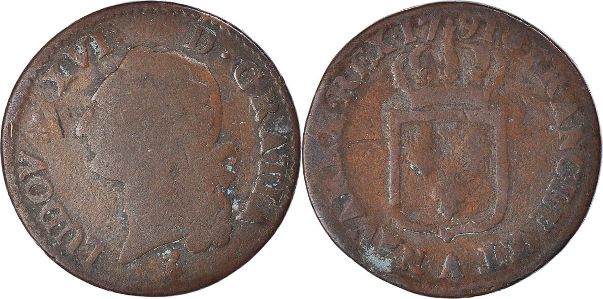 Frankreich 1791 A Münze, Louis XVI, Sol ou sou, Paris, S, Kupfer | MA-Shops