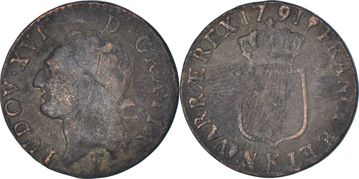 Frankreich 1791 K Münze, Louis XVI, 1/2 Sol ou 1/2 sou, Bordeaux, S