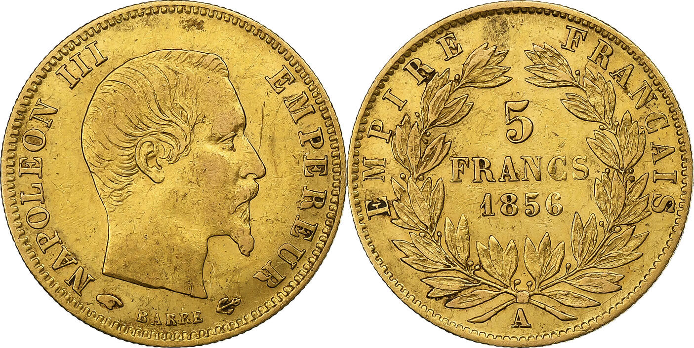 Frankreich 5 Francs 1856 Paris Napoléon III, Paris, S+, Gold, KM787.1
