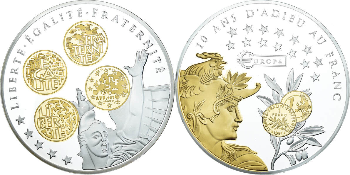 Frankreich Medaille 10 ans d'adieu au Franc, Liberté, Égalité