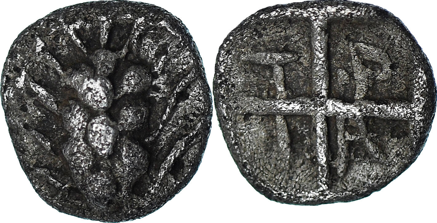 Hemiobol ca. 450400 BC Tragilos Münze, Macedonia, Tragilos, SS, Silber