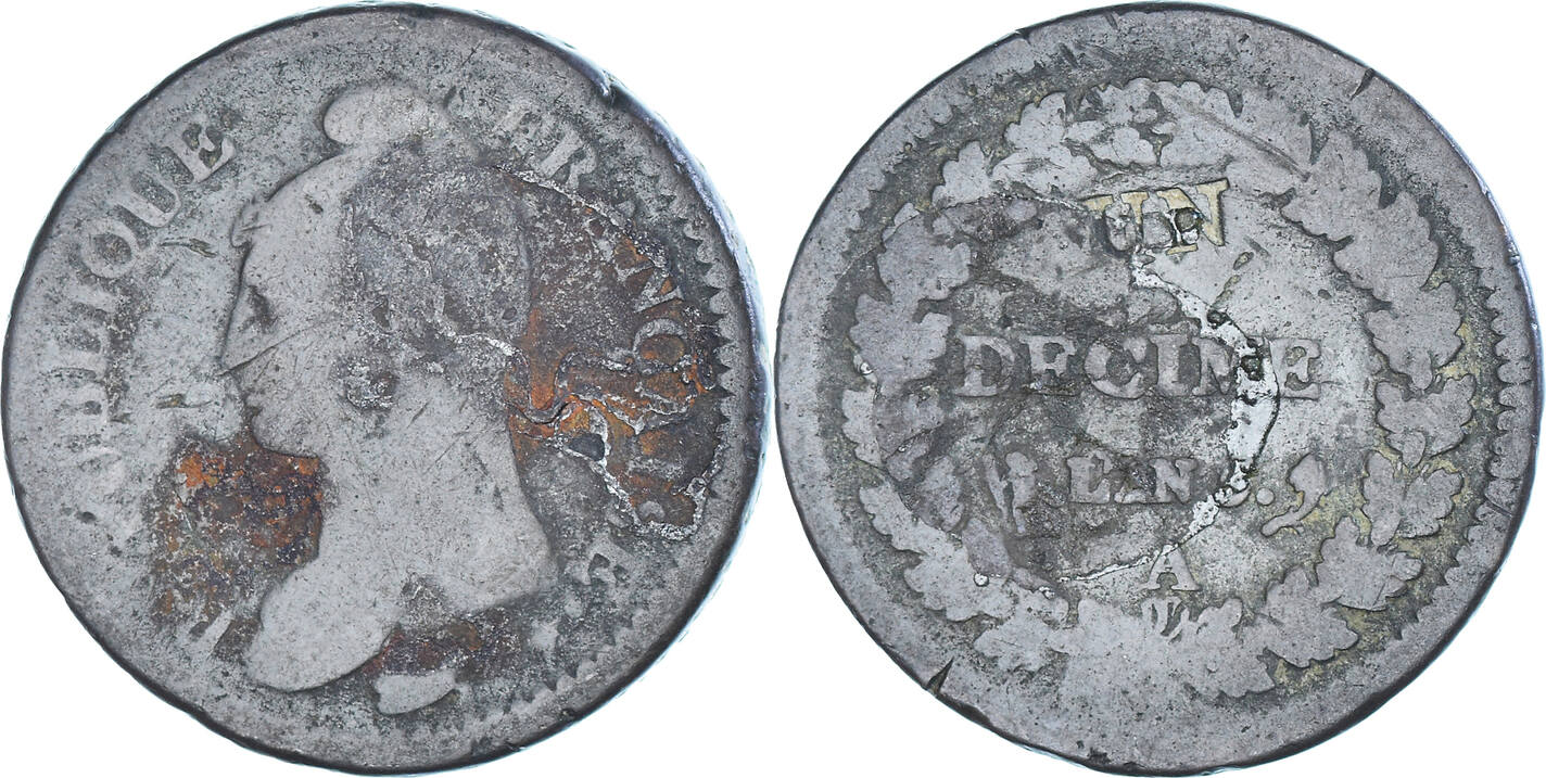 Frankreich 1 Décime AN 5 Paris Münze, Dupré, Paris, Modification du 2