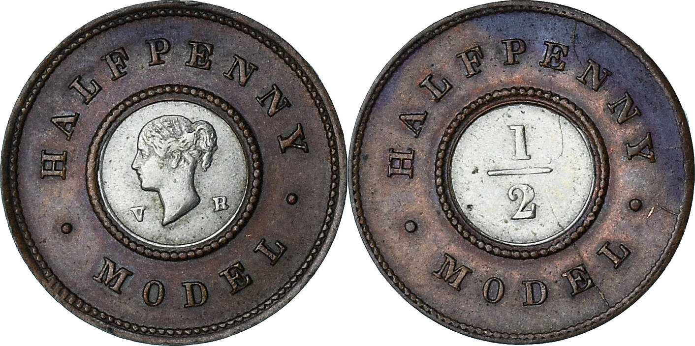 Großbritannien 1/2 Penny Model ND (1844) Victoria, SS+, Bi-Metallic ...