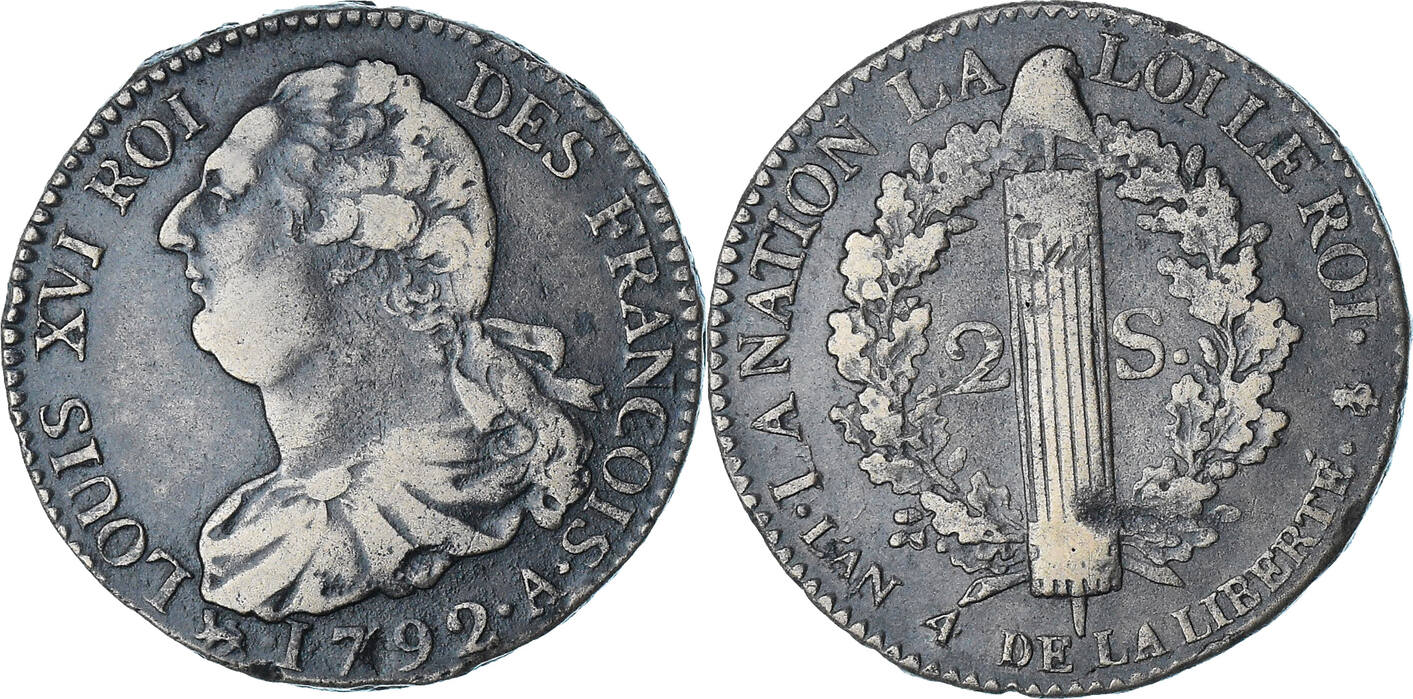 Frankreich 2 sols François 1792 / AN 4 Paris Louis XVI, Paris, SS