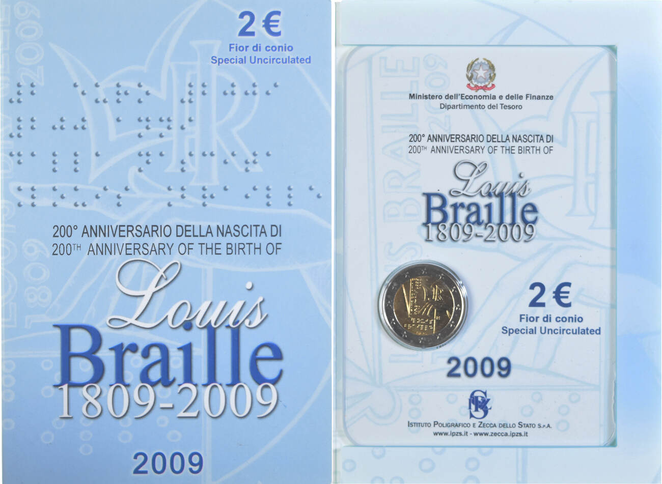 Italien 2 Euro 2009 Rome Münze, Rome, LOUIS BRAILLE., STGL, BiMetallic, KM310