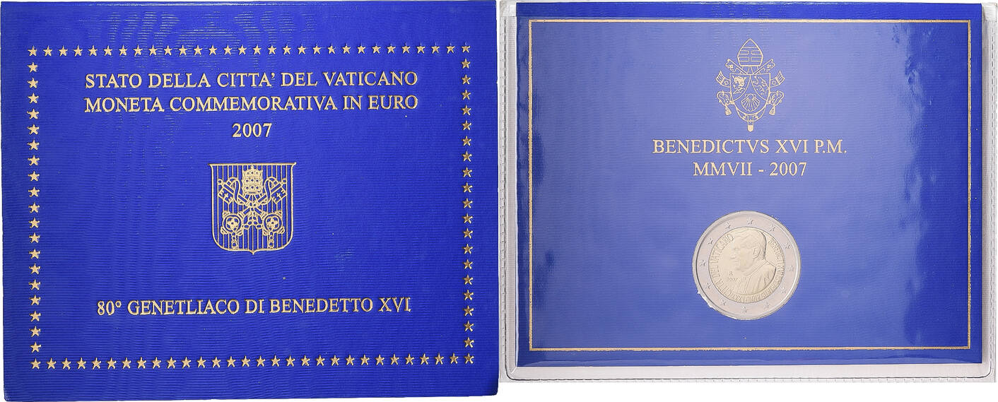Vatikanstadt 2 Euro 2007 80th birthday Pope Benedict XVI, BU, Bi ...
