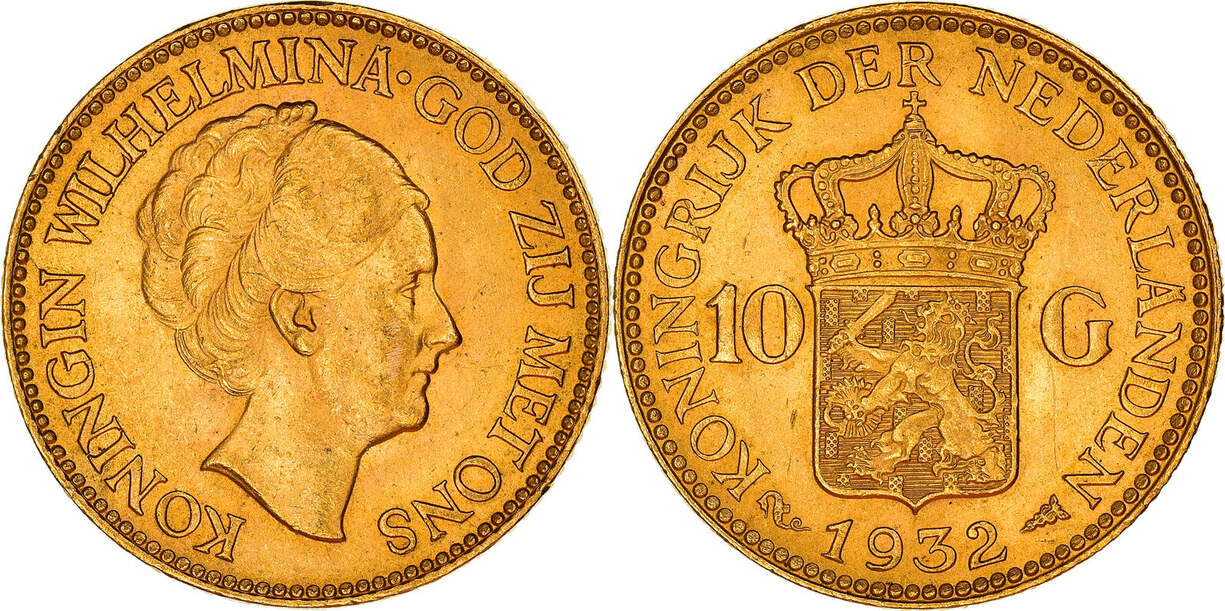 Niederlande 10 Gulden 1932 Münze, Wilhelmina I, VZ, Gold, KM:162 | MA-Shops