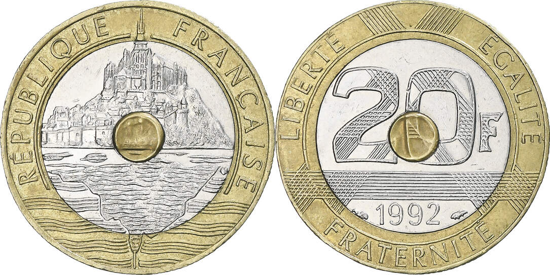 Frankreich 20 Francs 1992 Münze, Mont Saint Michel, SS, Tri