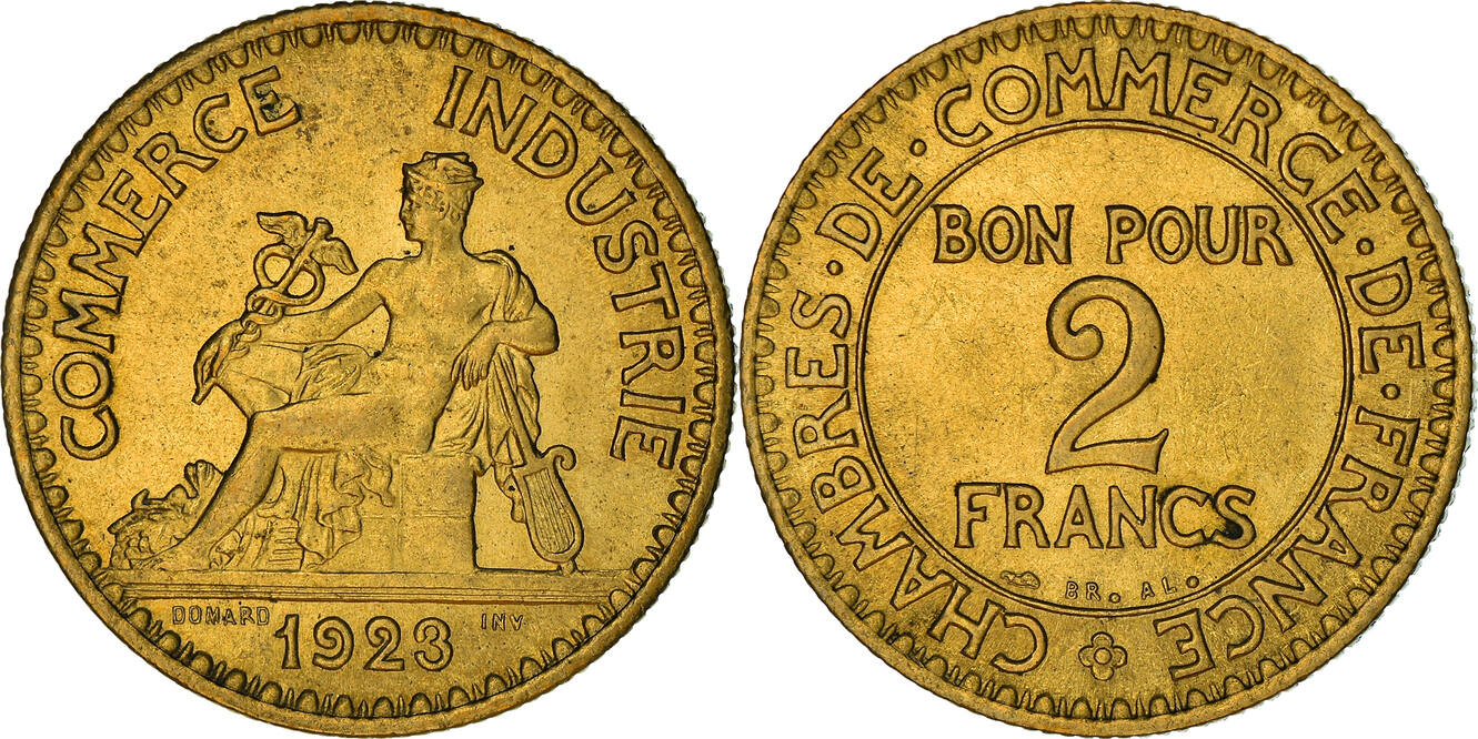 Frankreich 2 Francs 1923 Paris Münze Chambre De Commerce Paris Vz