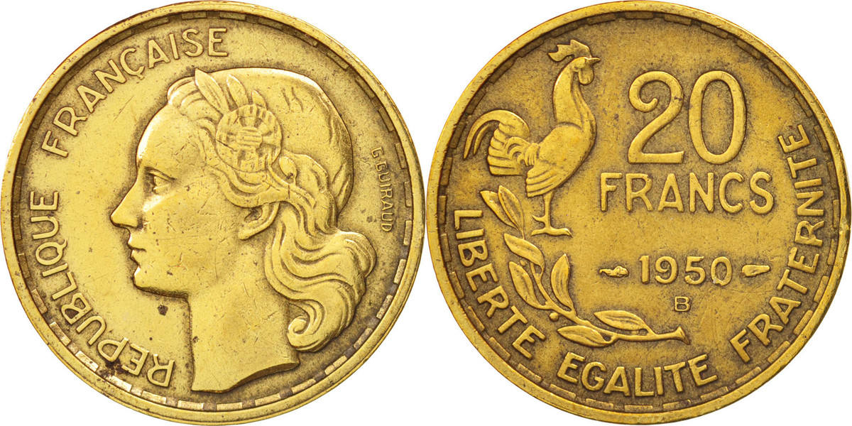 Frankreich 20 Francs 1950 B Münze, Guiraud, Beaumont Le Roger, SS | MA ...