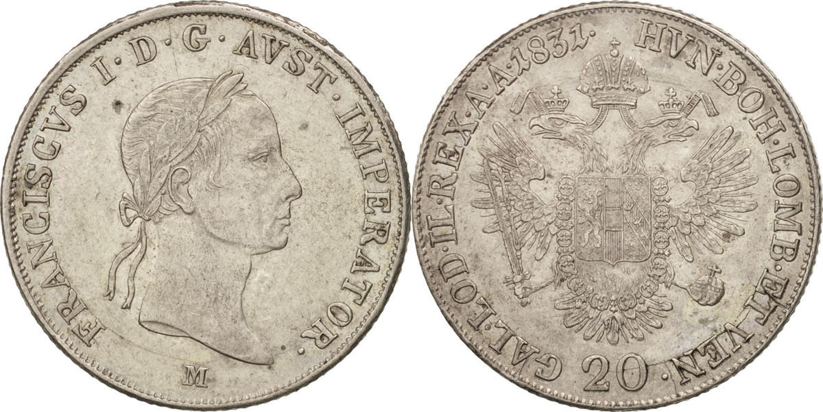 Österreich 20 Kreuzer 1831 M Münze, Franz II (I), Mailand, VZ+, Silber Österreich 20 Kreuzer 1831 M Münze, Franz II (I), Mailand, VZ+, Silber